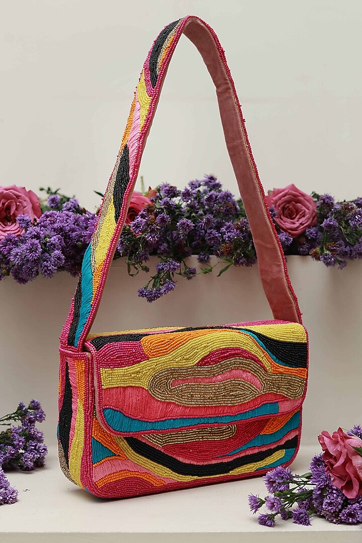Multi-Colored Suede Embellished Handcrafted Shoulder Bag by THE TAN CLAN at Pernia's Pop Up Shop