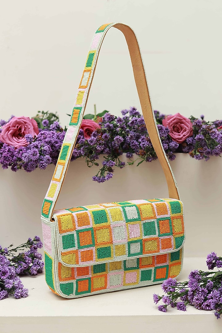 Multi-Colored Suede Embellished Handcrafted Shoulder Bag by THE TAN CLAN at Pernia's Pop Up Shop