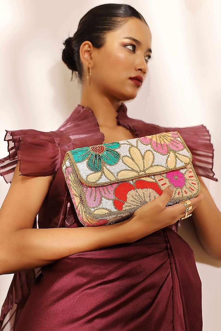 Multi-Colored Suede Embellished Handcrafted Shoulder Bag by THE TAN CLAN at Pernia's Pop Up Shop