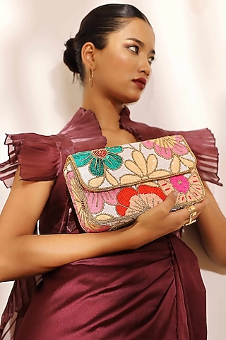 Multi-Colored Suede Embellished Handcrafted Shoulder Bag by THE TAN CLAN