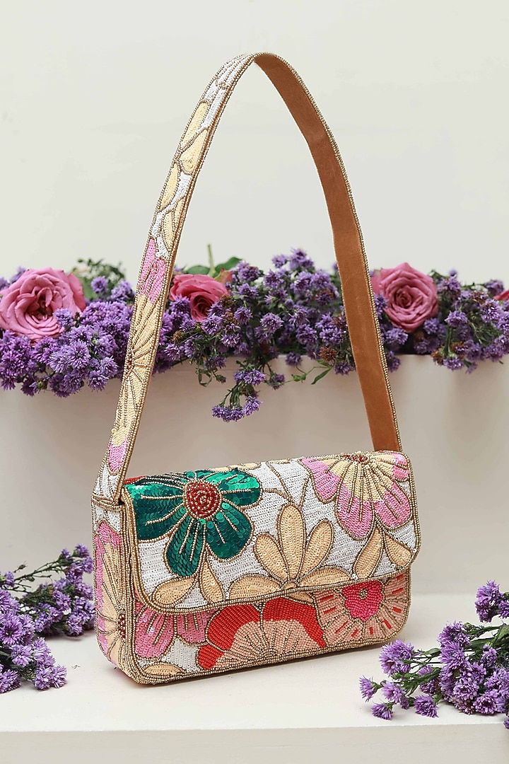 Multi-Colored Suede Embellished Handcrafted Shoulder Bag by THE TAN CLAN at Pernia's Pop Up Shop