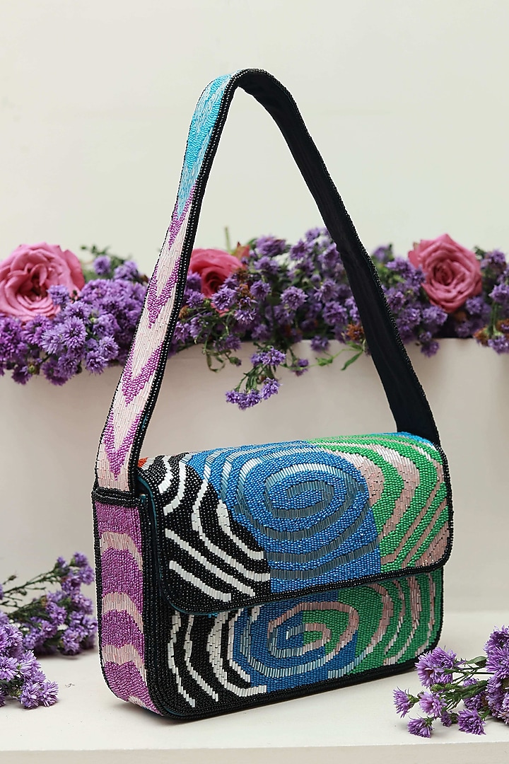 Multi-Colored Suede Embellished Handcrafted Shoulder Bag by THE TAN CLAN at Pernia's Pop Up Shop