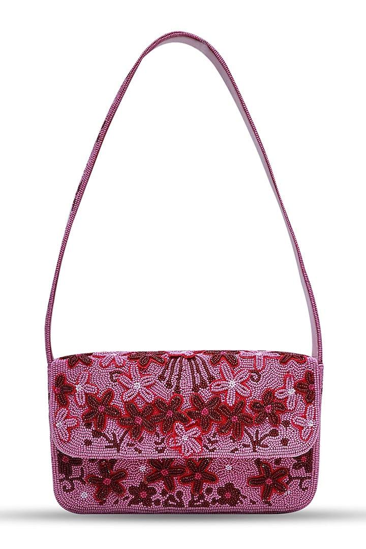 Pink Suede Embellished Handcrafted Shoulder Bag by THE TAN CLAN at Pernia's Pop Up Shop
