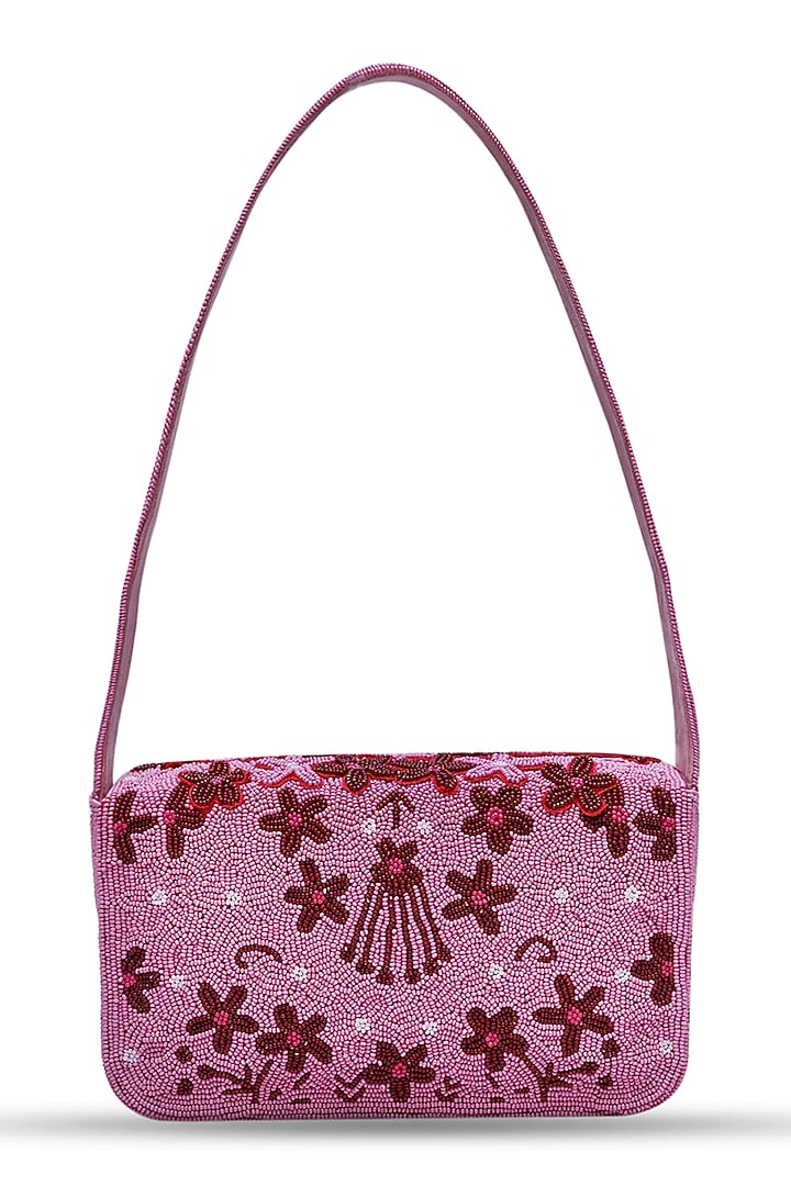 Pink Suede Embellished Handcrafted Shoulder Bag by THE TAN CLAN at Pernia's Pop Up Shop