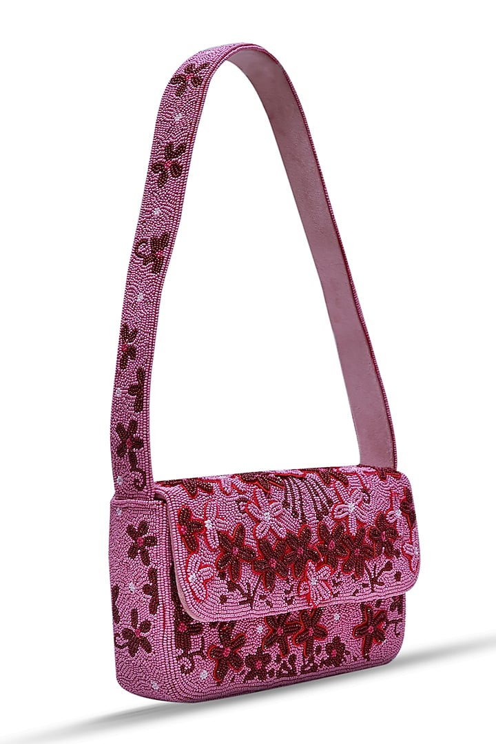Pink Suede Embellished Handcrafted Shoulder Bag by THE TAN CLAN at Pernia's Pop Up Shop
