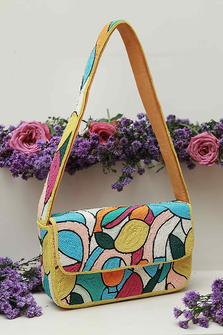 Multi-Colored Suede Embellished Handcrafted Shoulder Bag by THE TAN CLAN at Pernia's Pop Up Shop