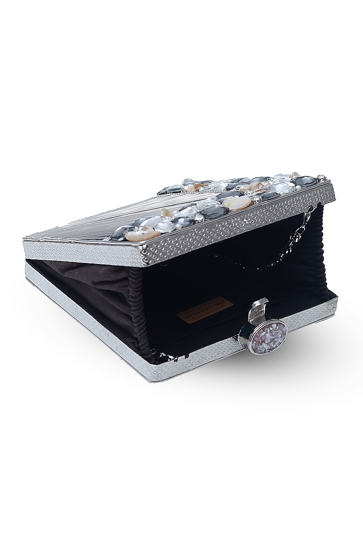 Silver Metal Handcrafted Clutch by THE TAN CLAN at Pernia's Pop Up Shop