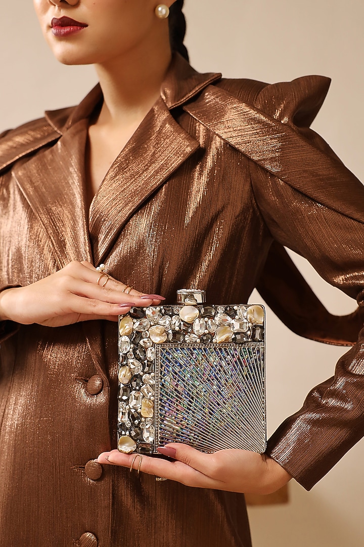 Silver Metal Handcrafted Clutch by THE TAN CLAN at Pernia's Pop Up Shop