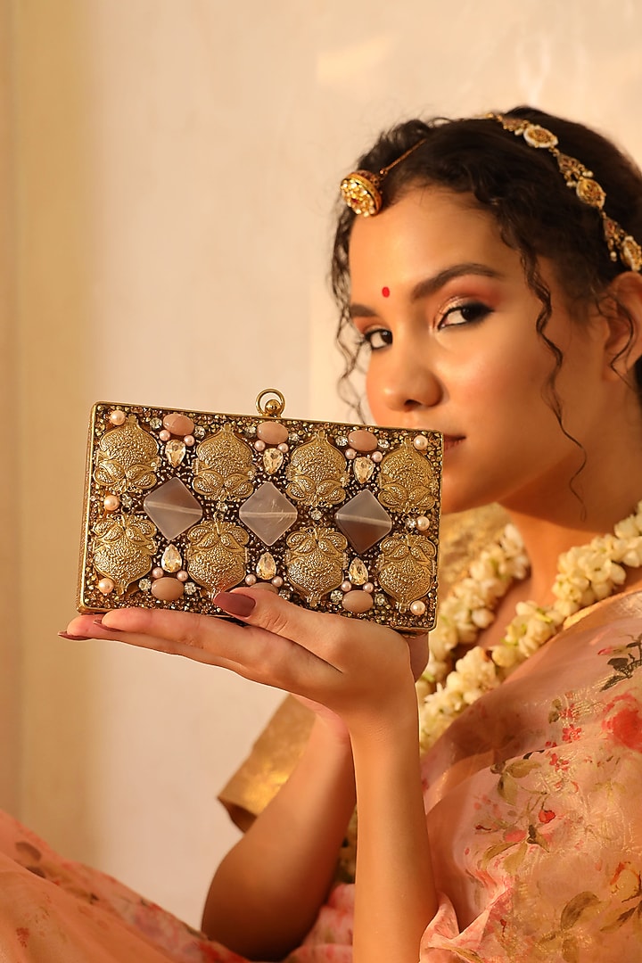 Gold Metal Handcrafted Clutch by THE TAN CLAN at Pernia's Pop Up Shop