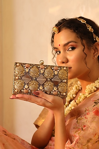Gold Metal Handcrafted Clutch by THE TAN CLAN