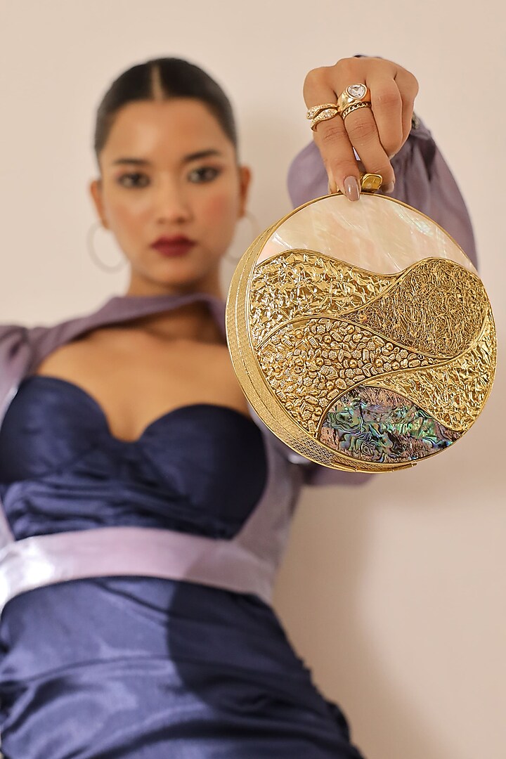 Gold Metal Handcrafted Clutch by THE TAN CLAN at Pernia's Pop Up Shop