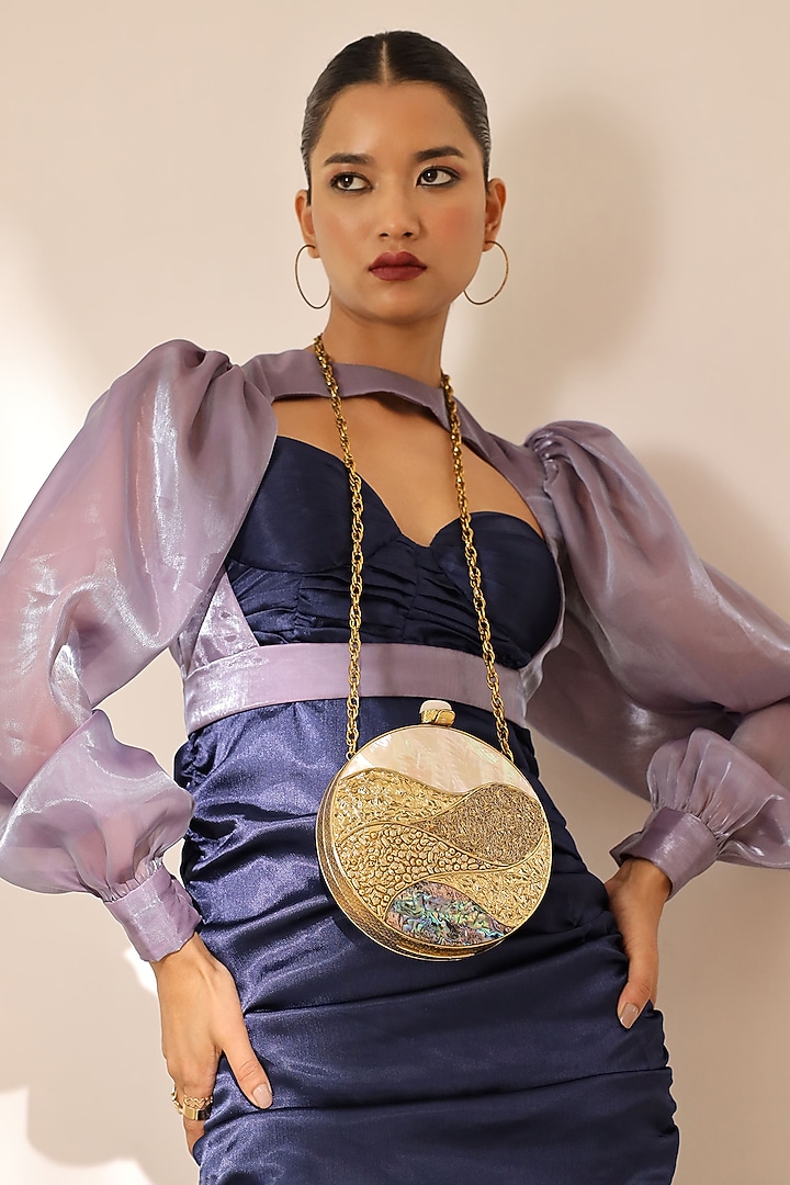 Gold Metal Handcrafted Clutch by THE TAN CLAN at Pernia's Pop Up Shop