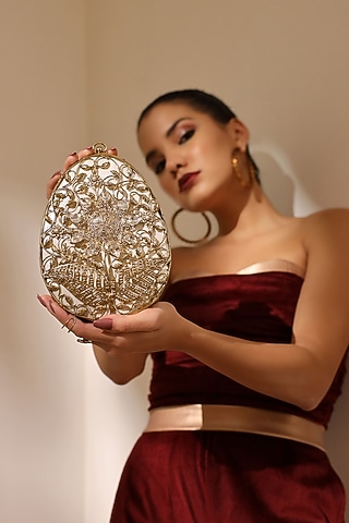 Gold Metal Handcrafted Clutch by THE TAN CLAN