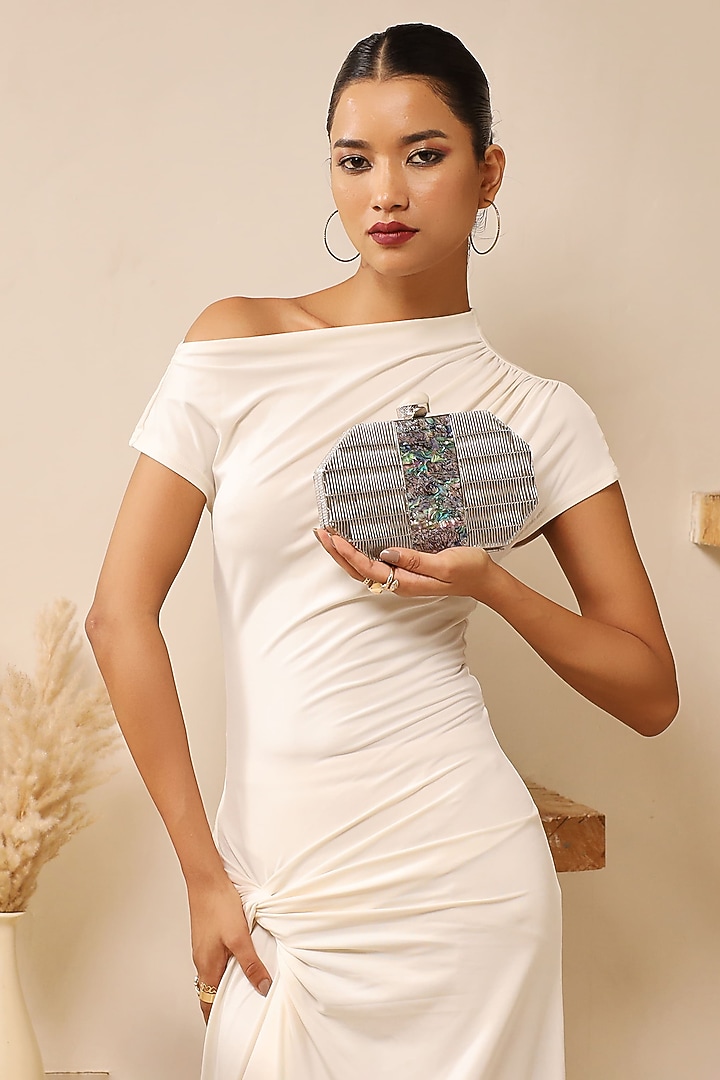 Silver Metal Handcrafted Clutch by THE TAN CLAN at Pernia's Pop Up Shop