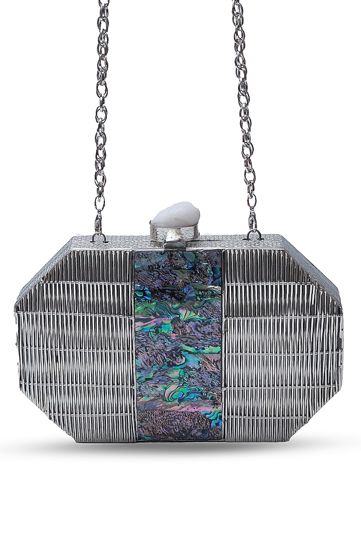 Silver Metal Handcrafted Clutch by THE TAN CLAN at Pernia's Pop Up Shop