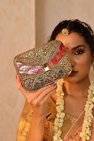 Gold Metal Handcrafted Clutch by THE TAN CLAN