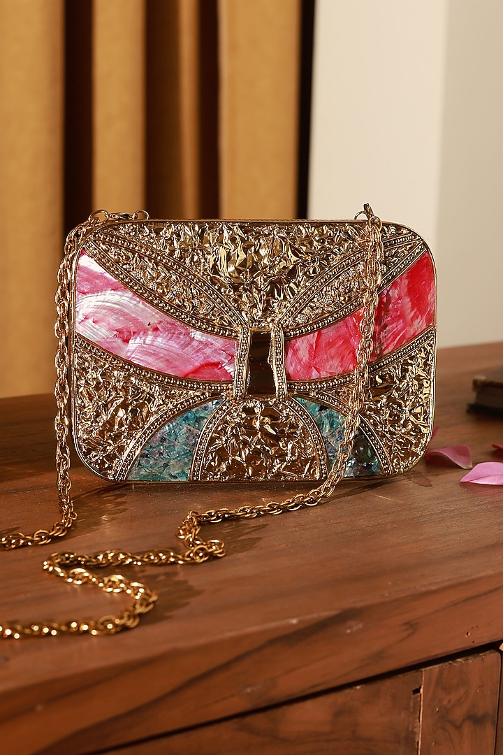 Gold Metal Handcrafted Clutch by THE TAN CLAN at Pernia's Pop Up Shop