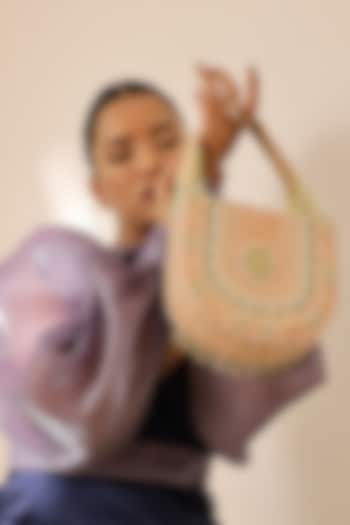 Peach Suede Handcrafted Structured Bags by THE TAN CLAN at Pernia's Pop Up Shop