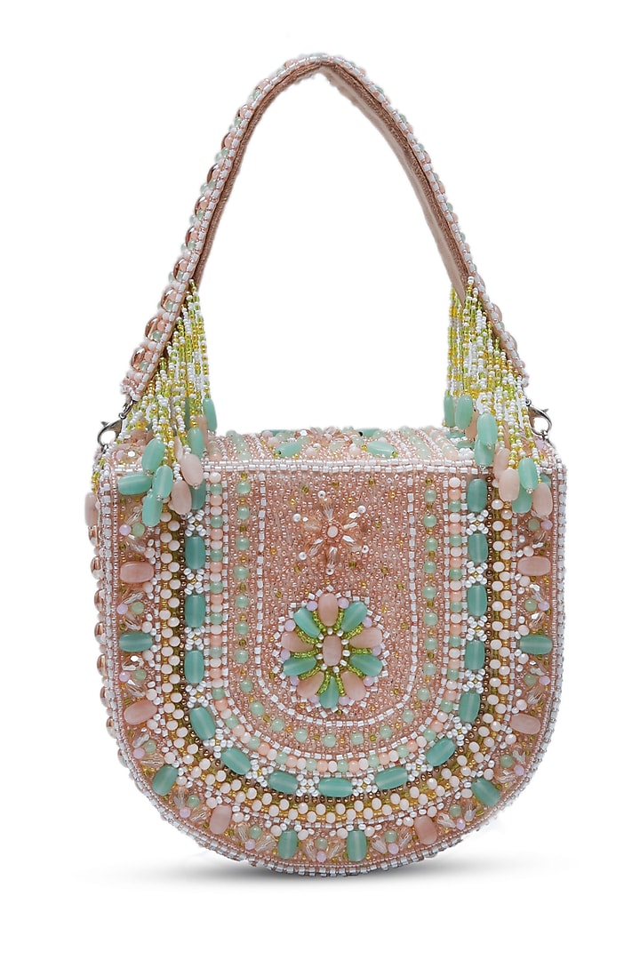 Peach Suede Handcrafted Structured Bags by THE TAN CLAN at Pernia's Pop Up Shop