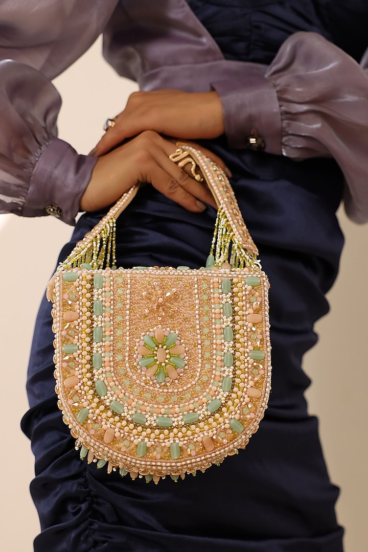 Peach Suede Handcrafted Structured Bags by THE TAN CLAN at Pernia's Pop Up Shop