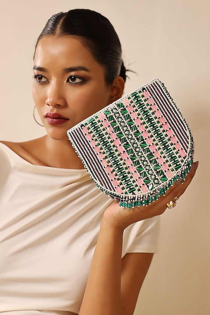 Green Suede Handcrafted Structured Bags by THE TAN CLAN at Pernia's Pop Up Shop