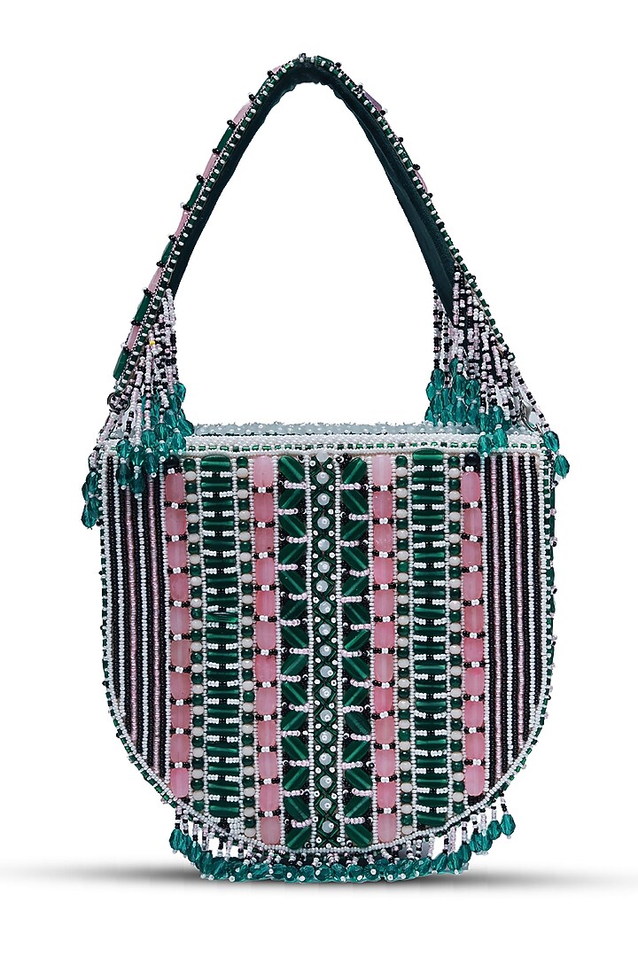 Green Suede Handcrafted Structured Bags by THE TAN CLAN at Pernia's Pop Up Shop