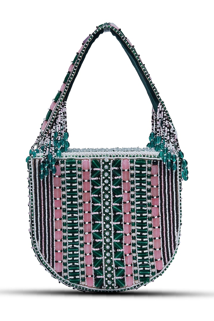 Green Suede Handcrafted Structured Bags by THE TAN CLAN at Pernia's Pop Up Shop
