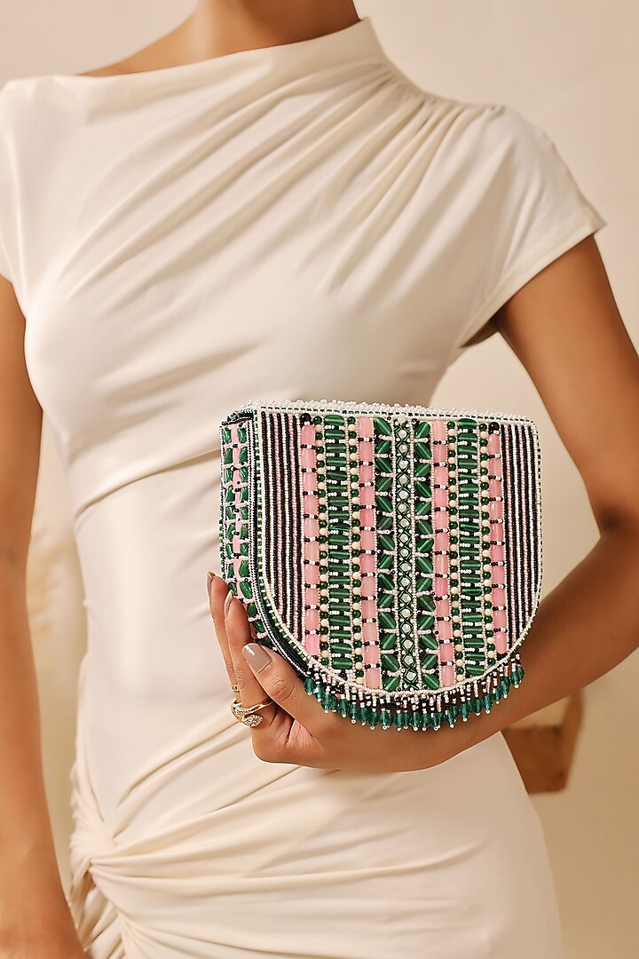 Green Suede Handcrafted Structured Bags by THE TAN CLAN at Pernia's Pop Up Shop