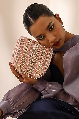 Pink Suede Handcrafted Structured Bags by THE TAN CLAN