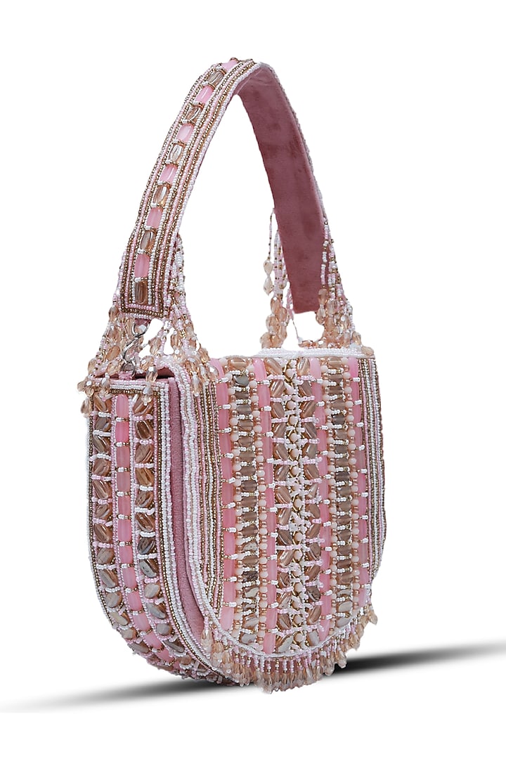 Pink Suede Handcrafted Structured Bags by THE TAN CLAN at Pernia's Pop Up Shop