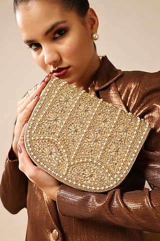 Beige Suede Handcrafted Structured Bags by THE TAN CLAN
