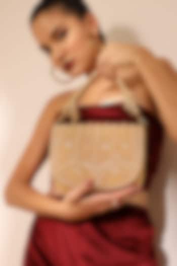 Gold Suede Handcrafted Structured Bags by THE TAN CLAN at Pernia's Pop Up Shop