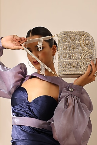 Grey Suede Handcrafted Structured Bags by THE TAN CLAN