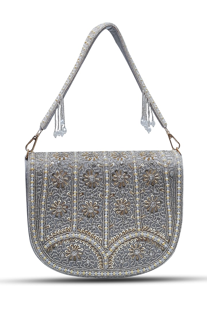Grey Suede Handcrafted Structured Bags by THE TAN CLAN at Pernia's Pop Up Shop
