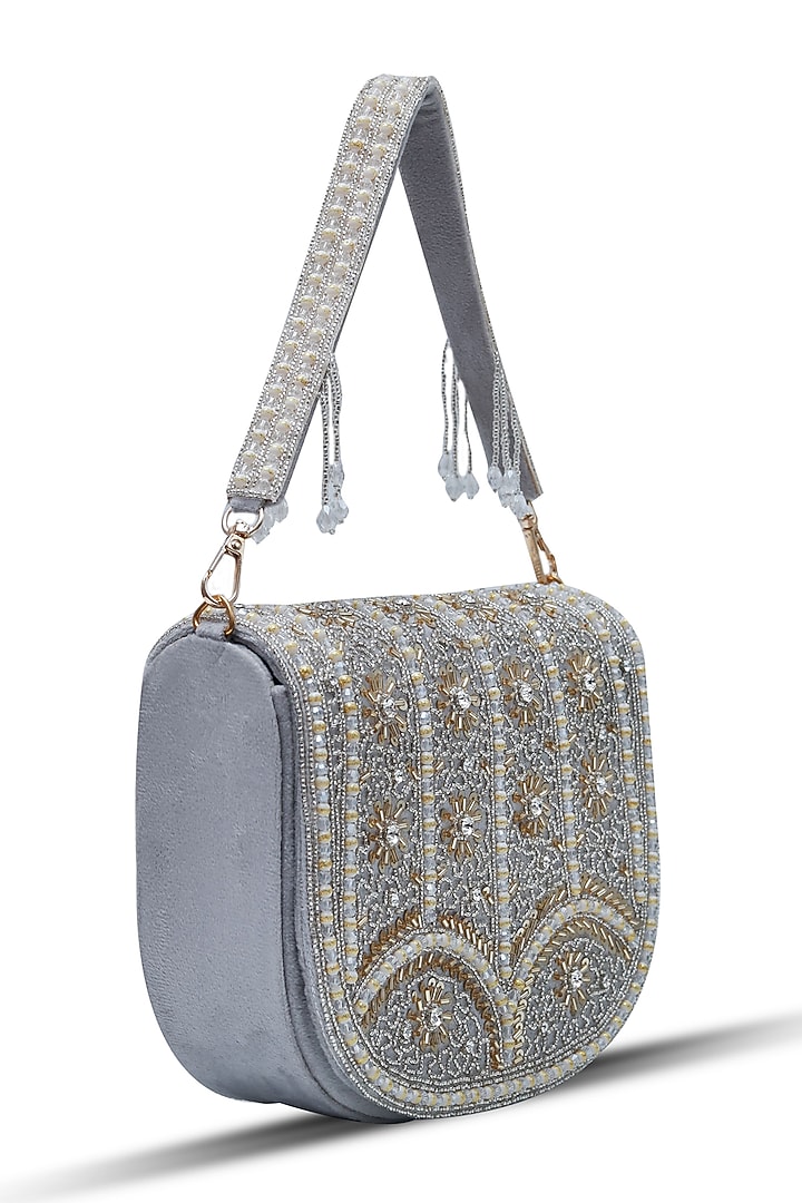 Grey Suede Handcrafted Structured Bags by THE TAN CLAN at Pernia's Pop Up Shop