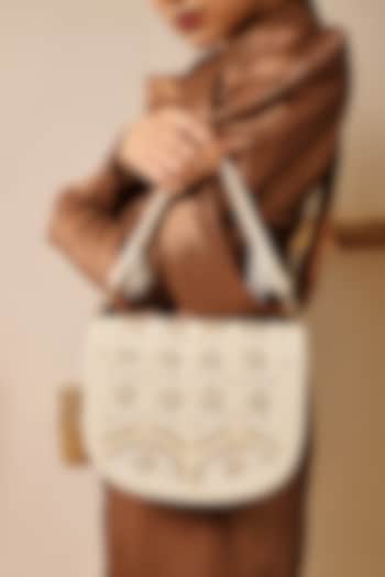 White Suede Handcrafted Structured Bags by THE TAN CLAN at Pernia's Pop Up Shop