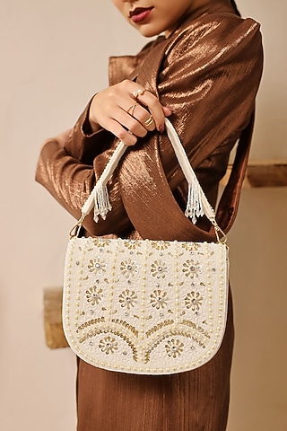 White Suede Handcrafted Structured Bags by THE TAN CLAN