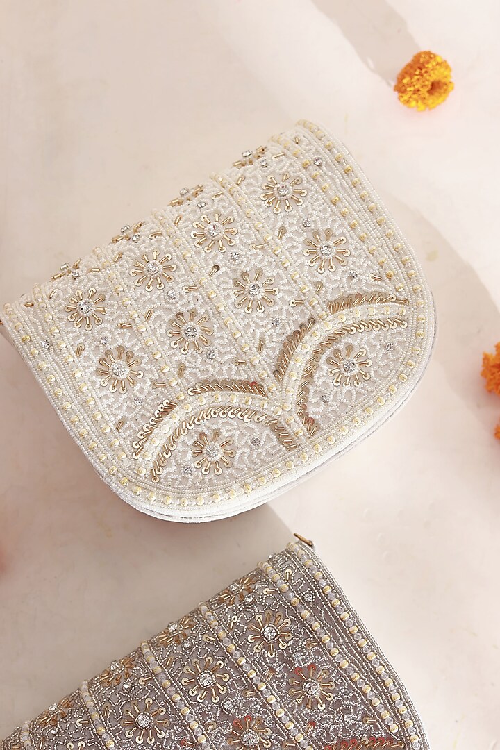 White Suede Handcrafted Structured Bags by THE TAN CLAN at Pernia's Pop Up Shop