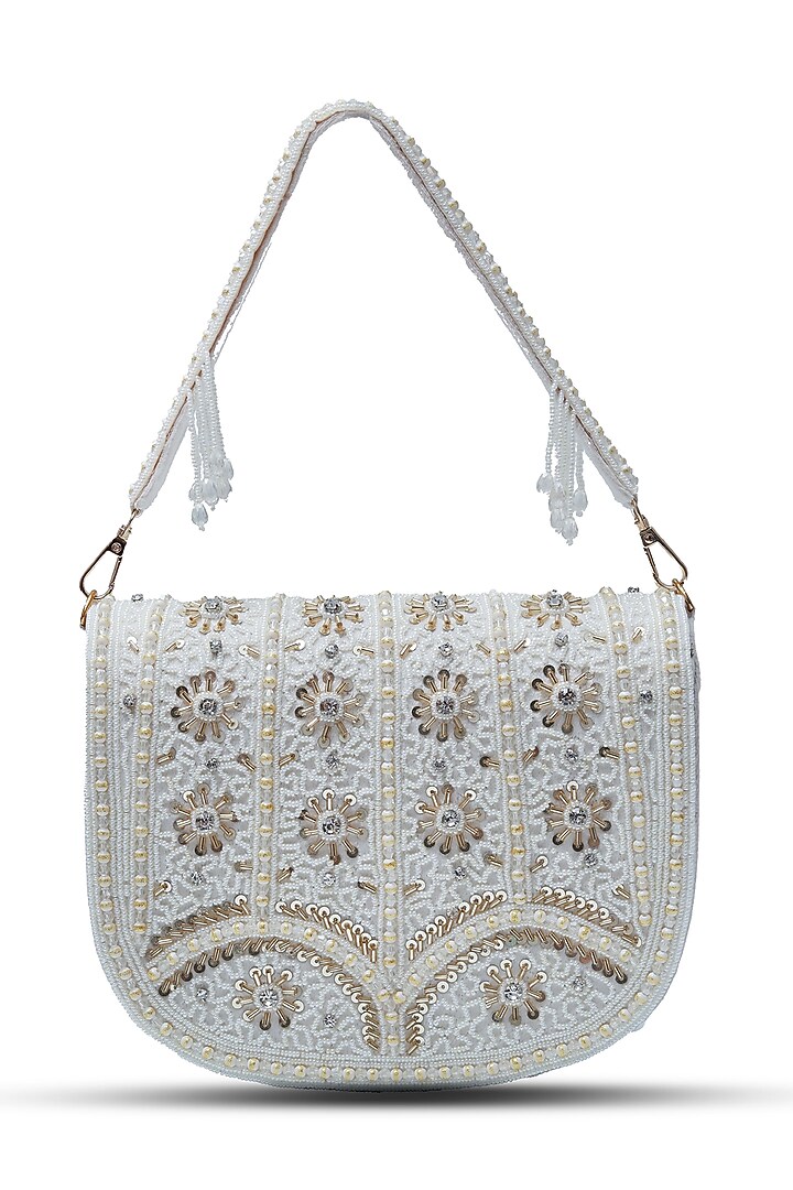 White Suede Handcrafted Structured Bags by THE TAN CLAN at Pernia's Pop Up Shop