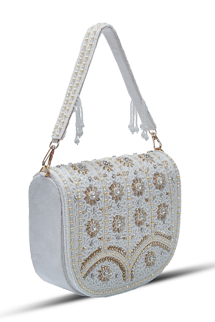 White Suede Handcrafted Structured Bags by THE TAN CLAN at Pernia's Pop Up Shop
