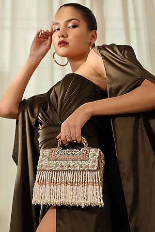 Beige Suede Handcrafted Structured Bags by THE TAN CLAN