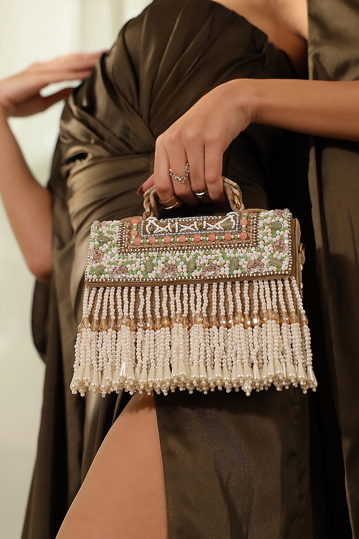 Beige Suede Handcrafted Structured Bags by THE TAN CLAN at Pernia's Pop Up Shop