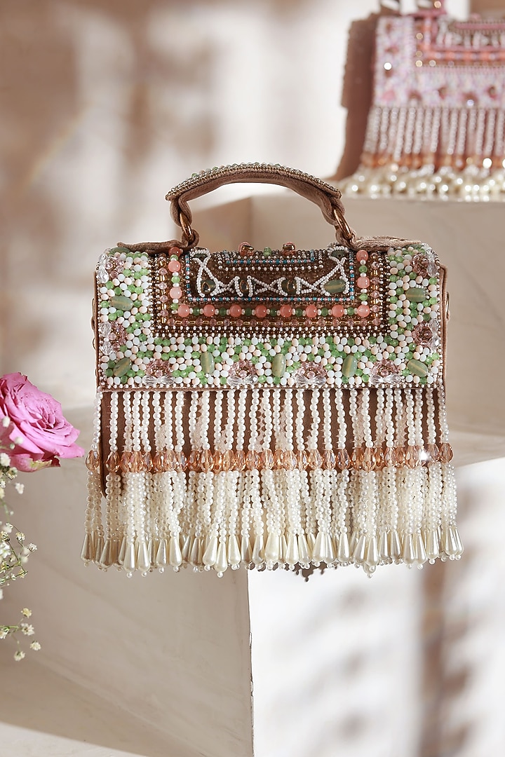 Beige Suede Handcrafted Structured Bags by THE TAN CLAN at Pernia's Pop Up Shop