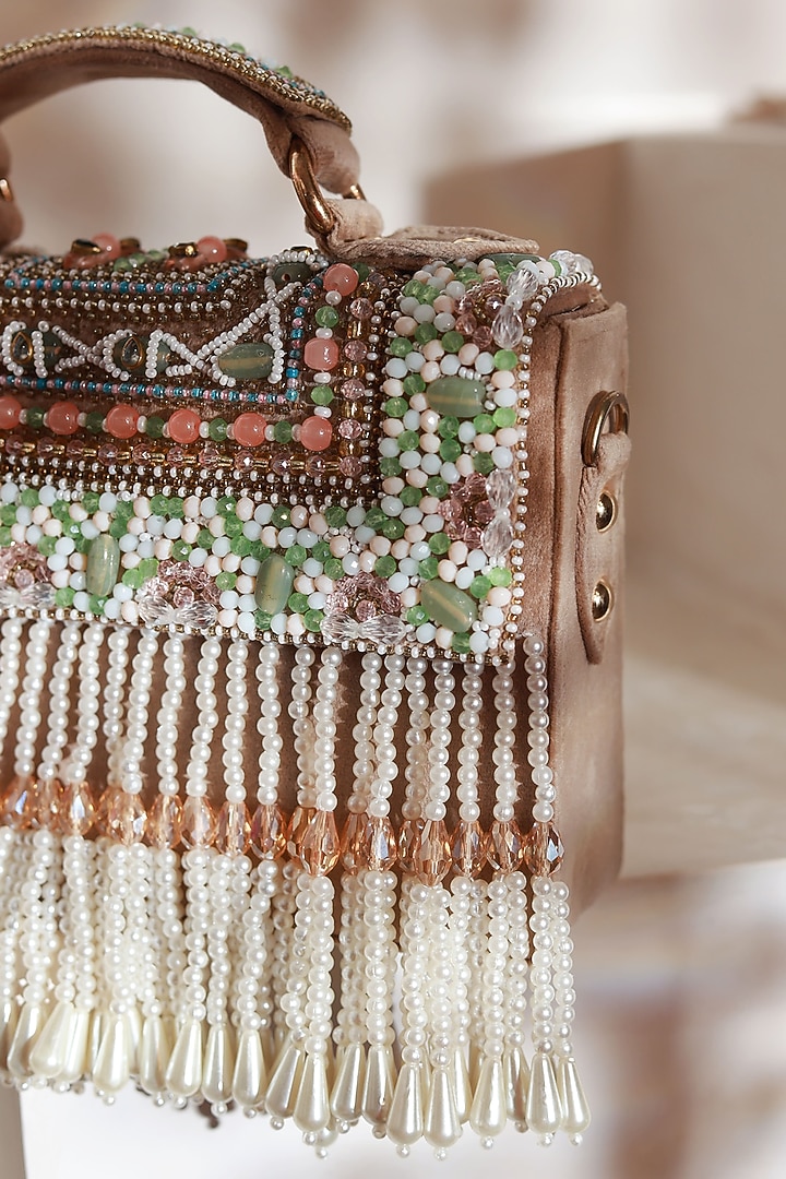 Beige Suede Handcrafted Structured Bags by THE TAN CLAN at Pernia's Pop Up Shop