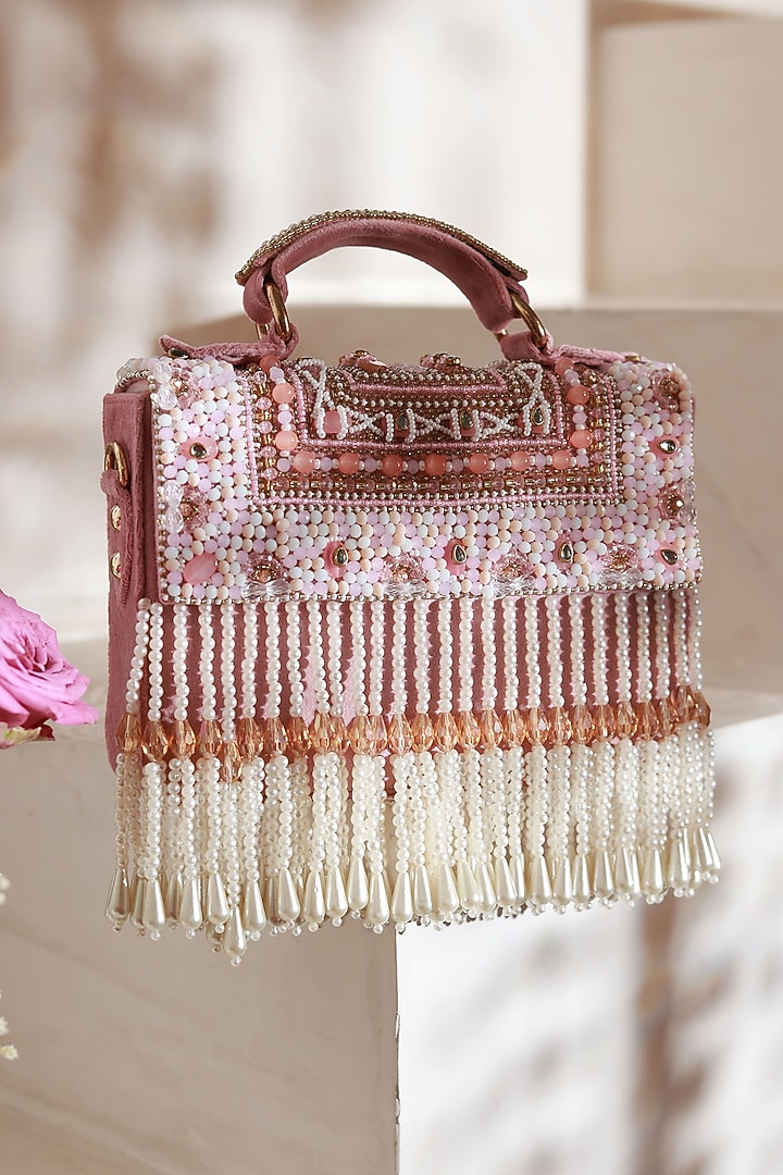 Pink Suede Handcrafted Structured Bags by THE TAN CLAN at Pernia's Pop Up Shop