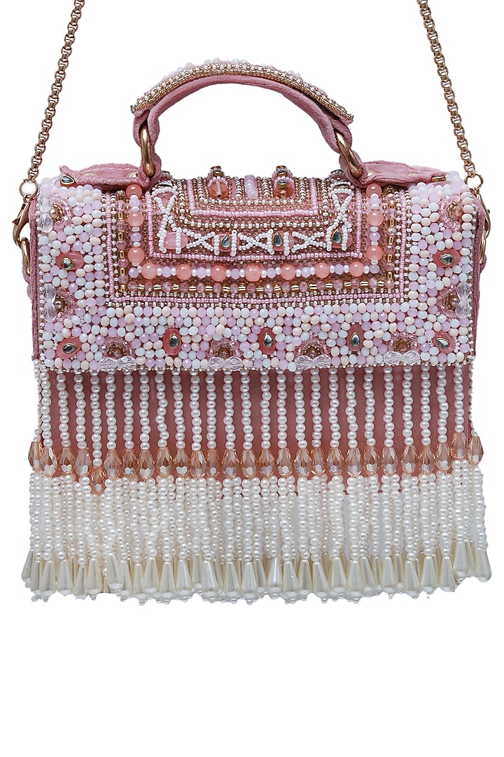 Pink Suede Handcrafted Structured Bags by THE TAN CLAN at Pernia's Pop Up Shop