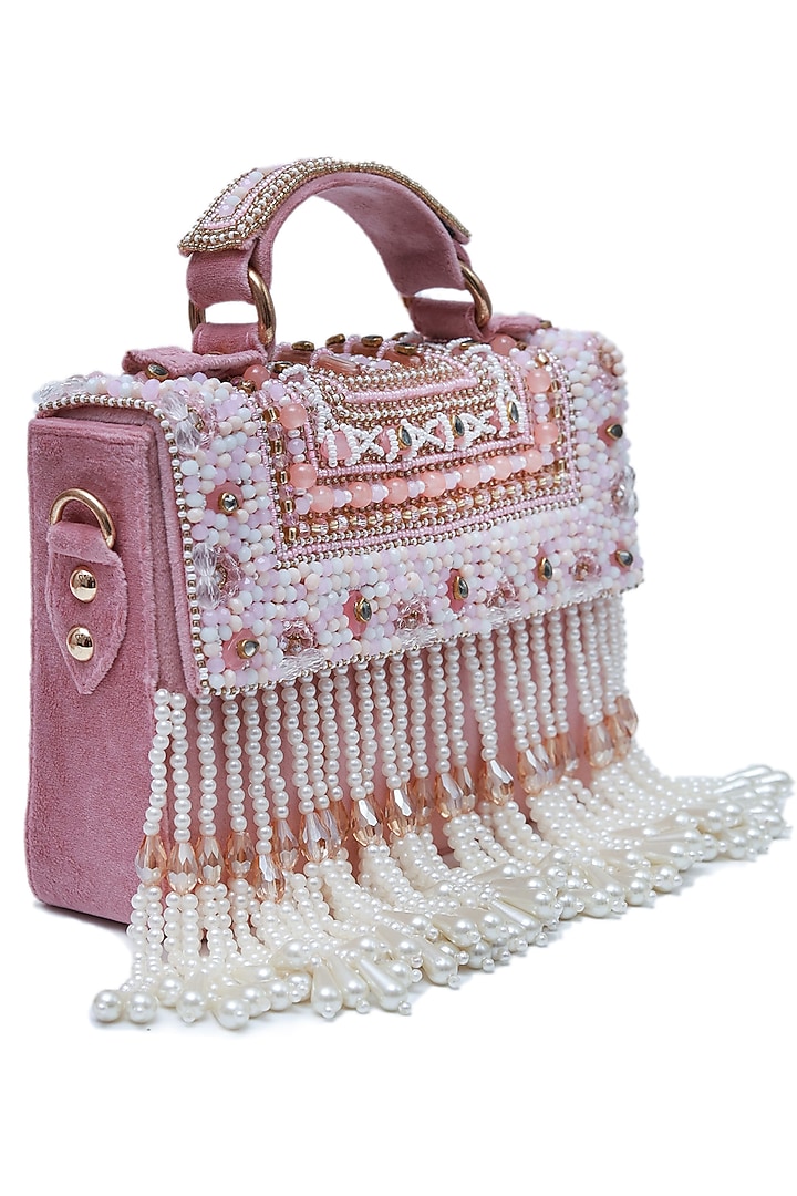 Pink Suede Handcrafted Structured Bags by THE TAN CLAN at Pernia's Pop Up Shop