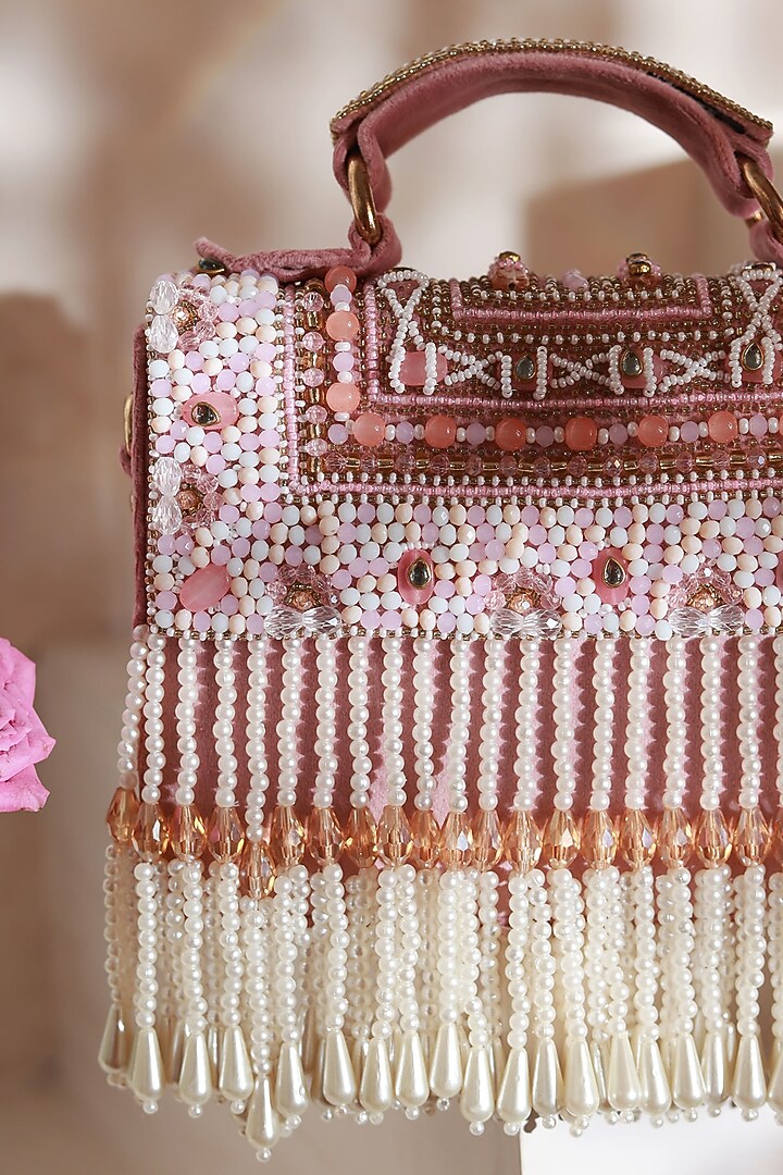 Pink Suede Handcrafted Structured Bags by THE TAN CLAN at Pernia's Pop Up Shop