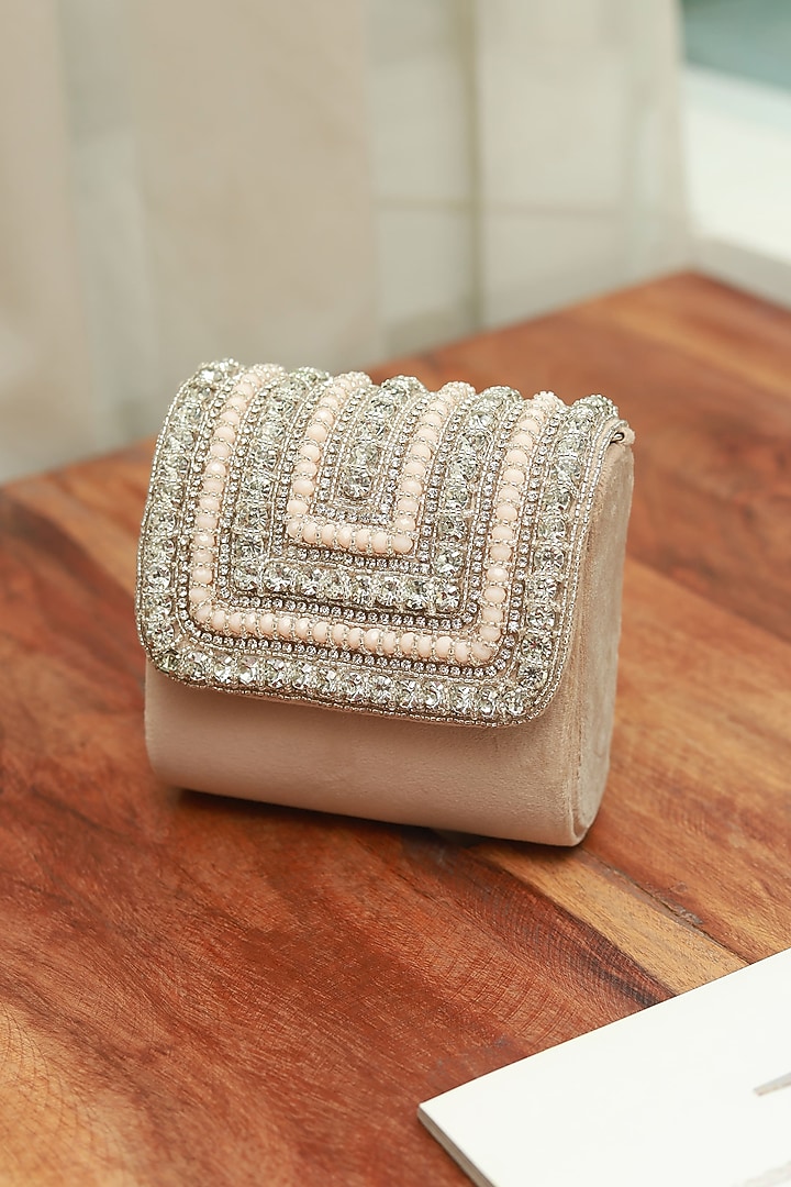 Beige Suede Handcrafted Structured Bags by THE TAN CLAN at Pernia's Pop Up Shop