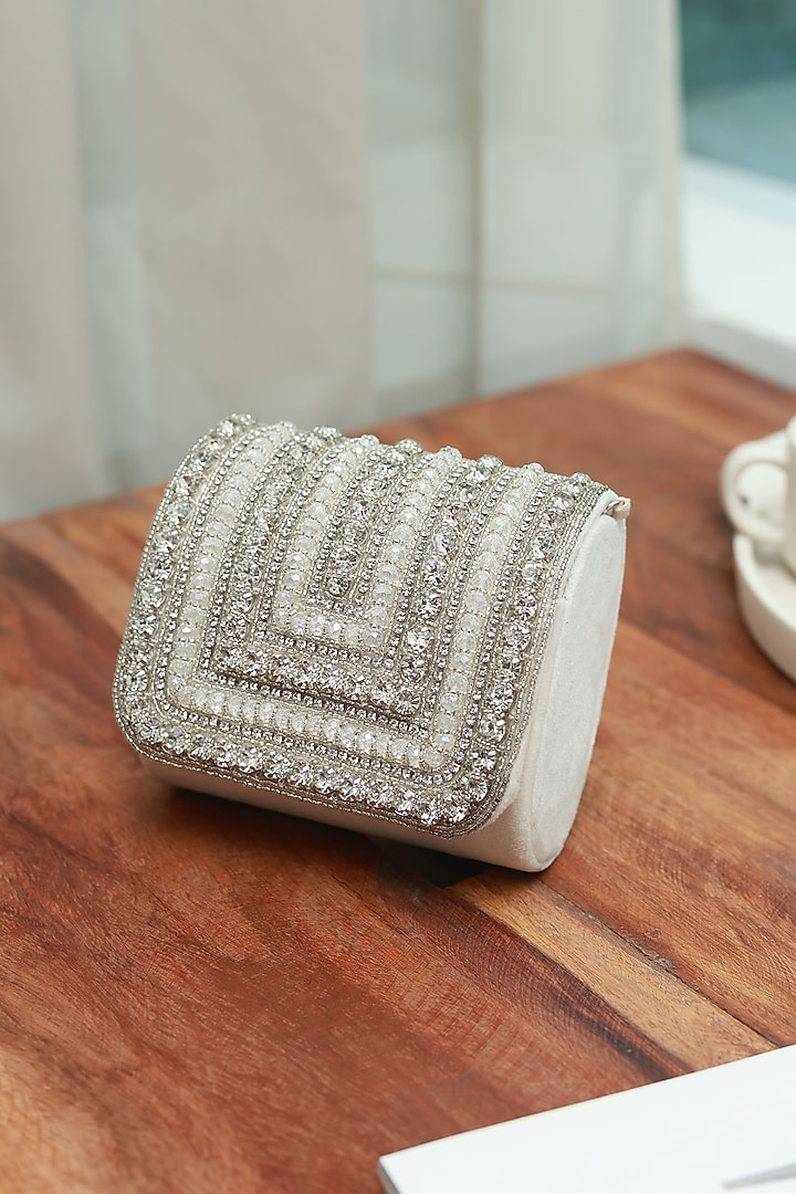 White Suede Handcrafted Structured Bags by THE TAN CLAN at Pernia's Pop Up Shop